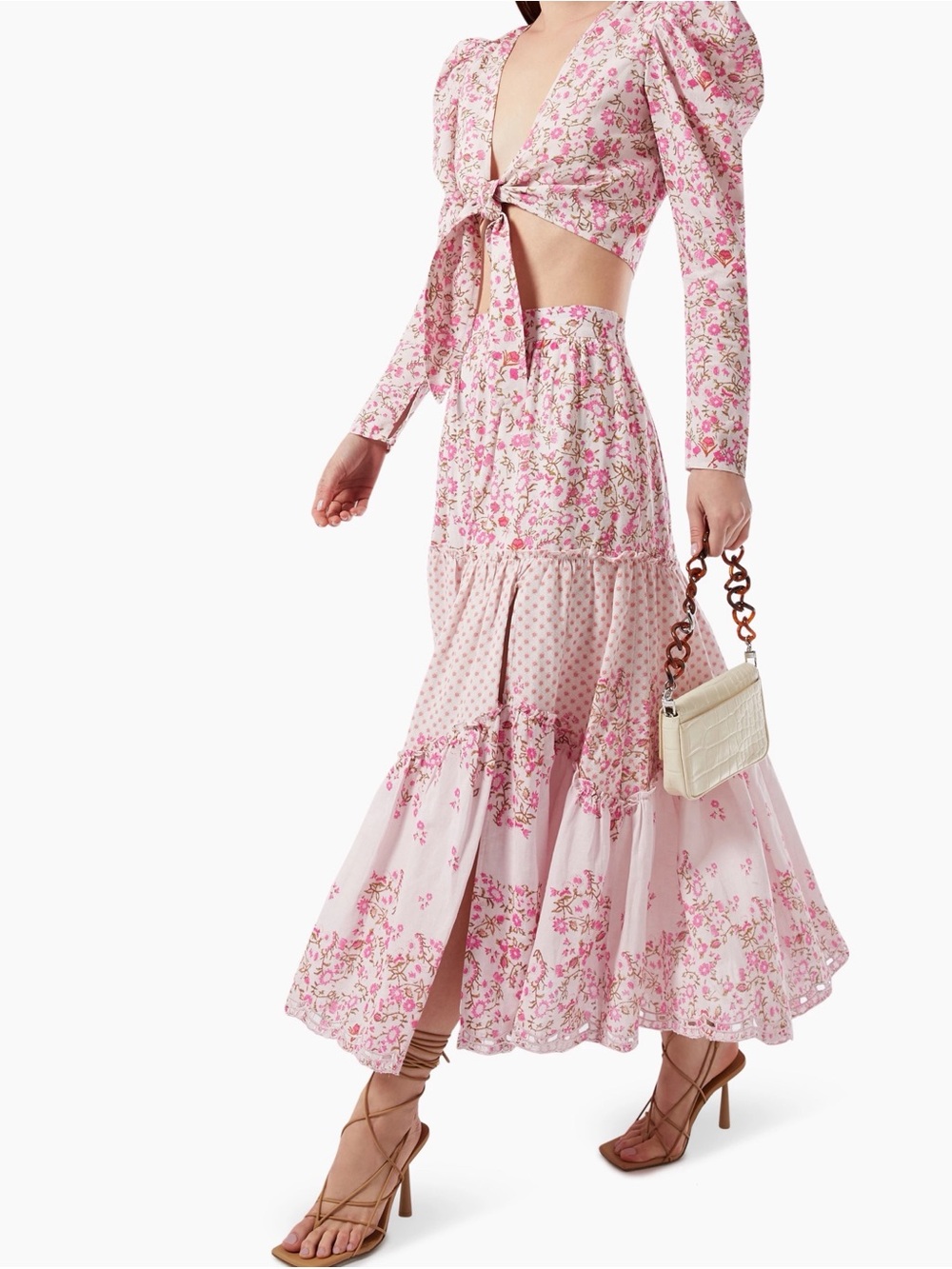 Hemant & Nandita Floral Two Piece Skirt and Crop Top Set